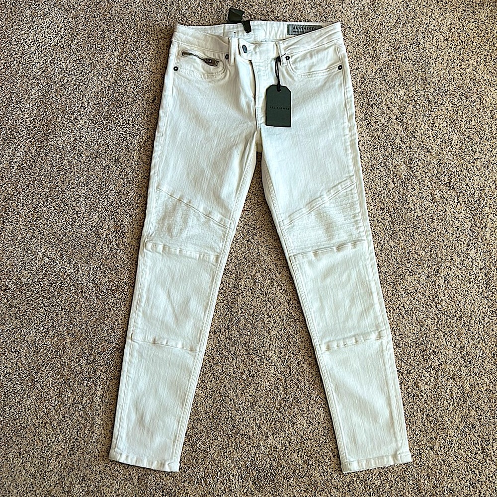 Allsaints NWT Off White Skinny Fit Low Rise Biker Seaming Cropped Pants **Sz 28* - Picture 3 of 8
